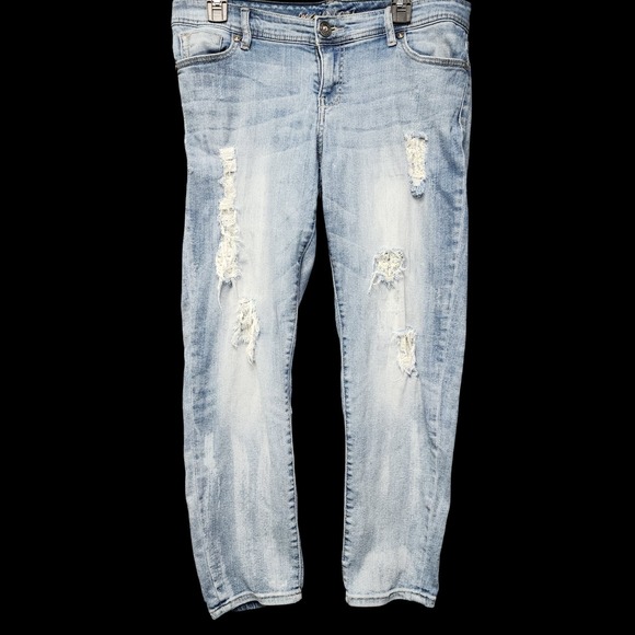 Maurices Denim - Maurices Distressed Patched Ankle Jeans Womens Size 9/10 Regular Blue Stretch